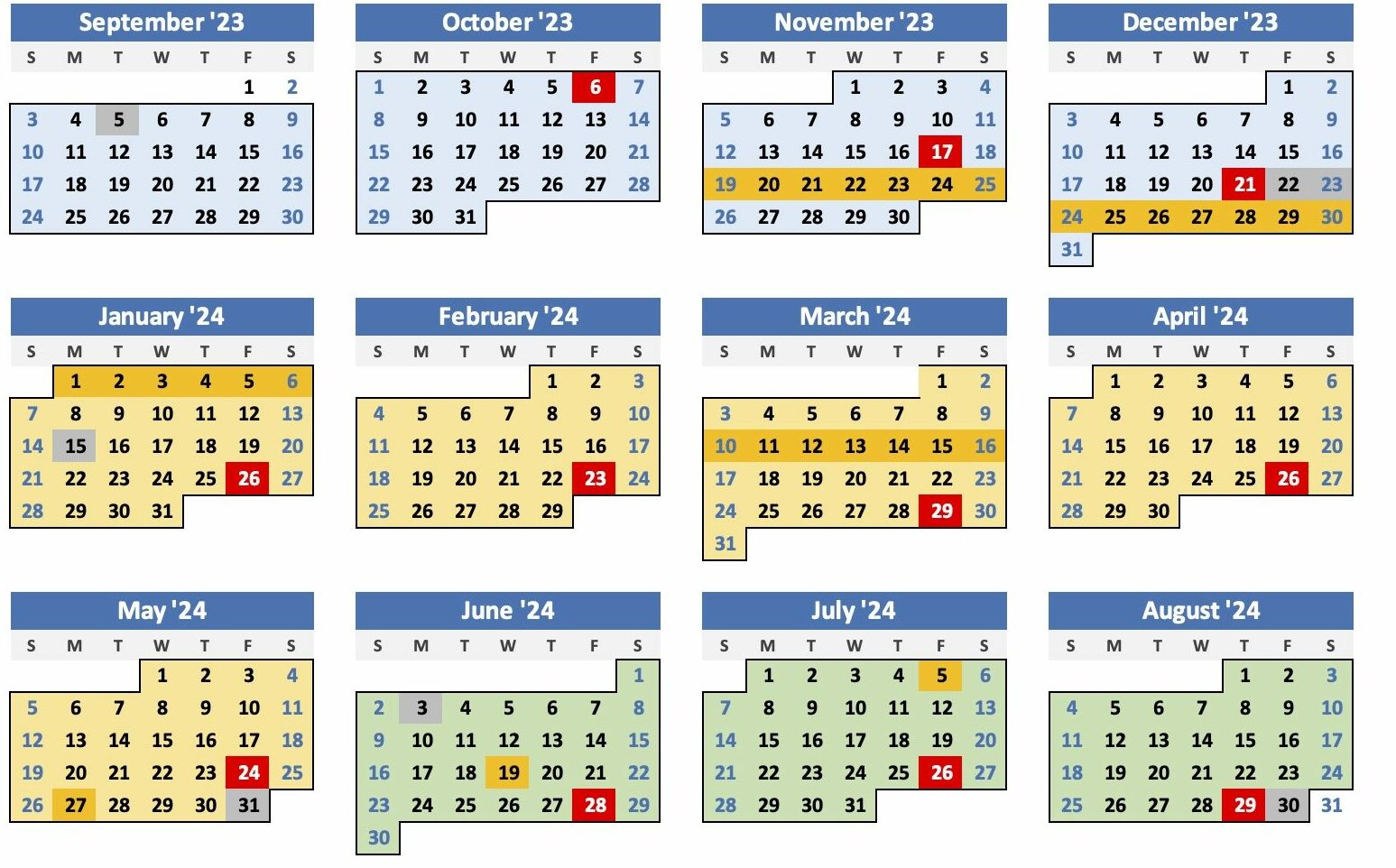 2023-2024 School Year Calendar Template